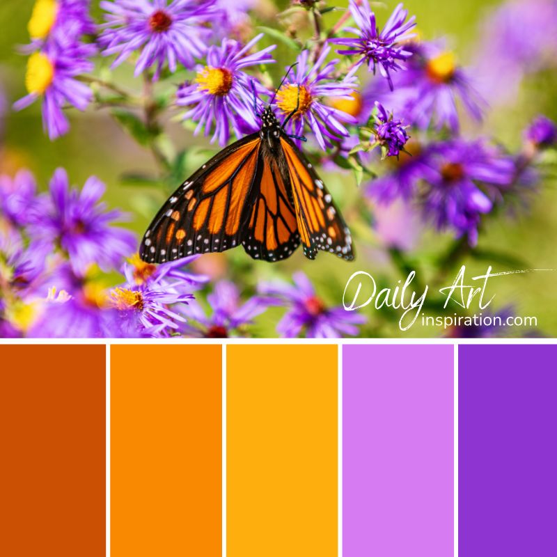28_yellow_and_orange_color_palettes_for_inspiration (11) purple and orange color palette, nature colors, purple flower colors, orange butterfly colors, natural color combination, vibrant colors