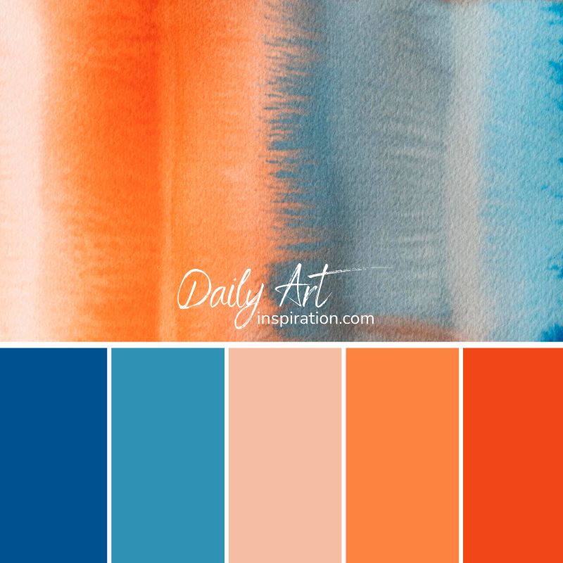 28_yellow_and_orange_color_palettes_for_inspiration (13) orange and blue color palette, complementary color palette, orange shades, cold and warm colors, blue shades, watercolor colors