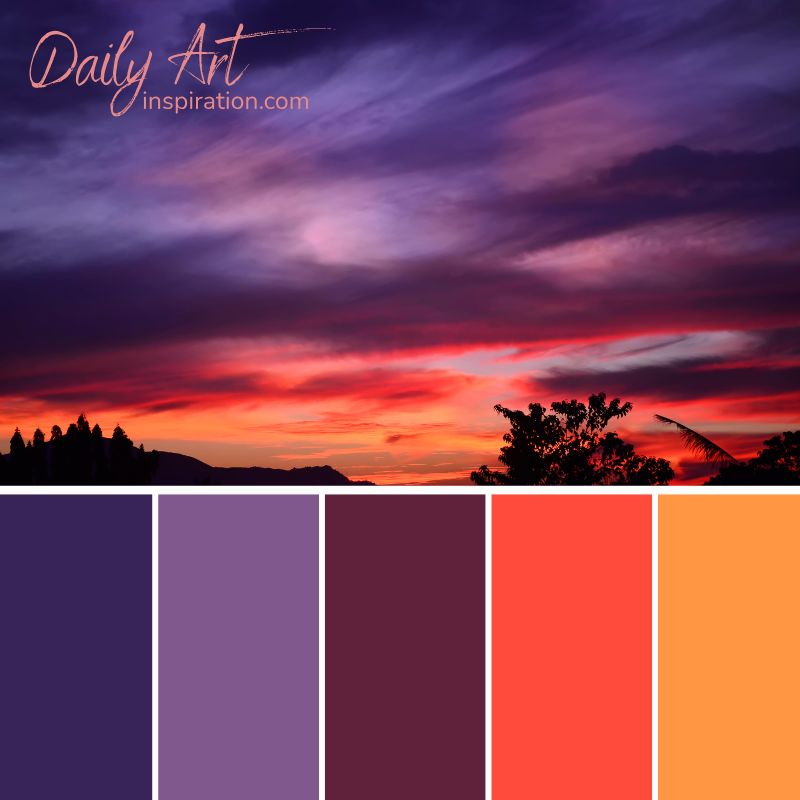 28_yellow_and_orange_color_palettes_for_inspiration (14) purple color palette, purple and orange color palette, coral colors, warm tones, sunset color combination, nature colors, natural color palette