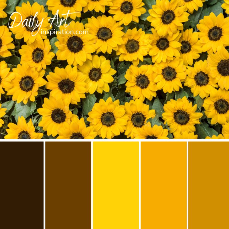 sunflower color palette, yellow color palette, brown and yellow color combination, natural cololors, warm tones