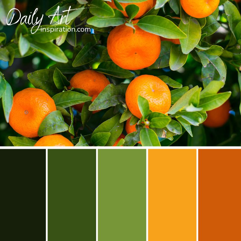28_yellow_and_orange_color_palettes_for_inspiration (4) citrus color palette, green, orange, green and orange color palette, color scheme, mediterranean colors, orange tree color palette