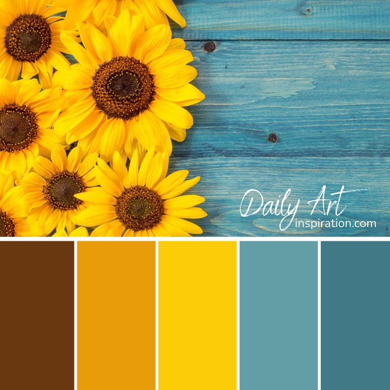 28_yellow_and_orange_color_palettes_for_inspiration (5) sunflower color palette, brown, blue, yellow, color combo with sunflower colors, color scheme