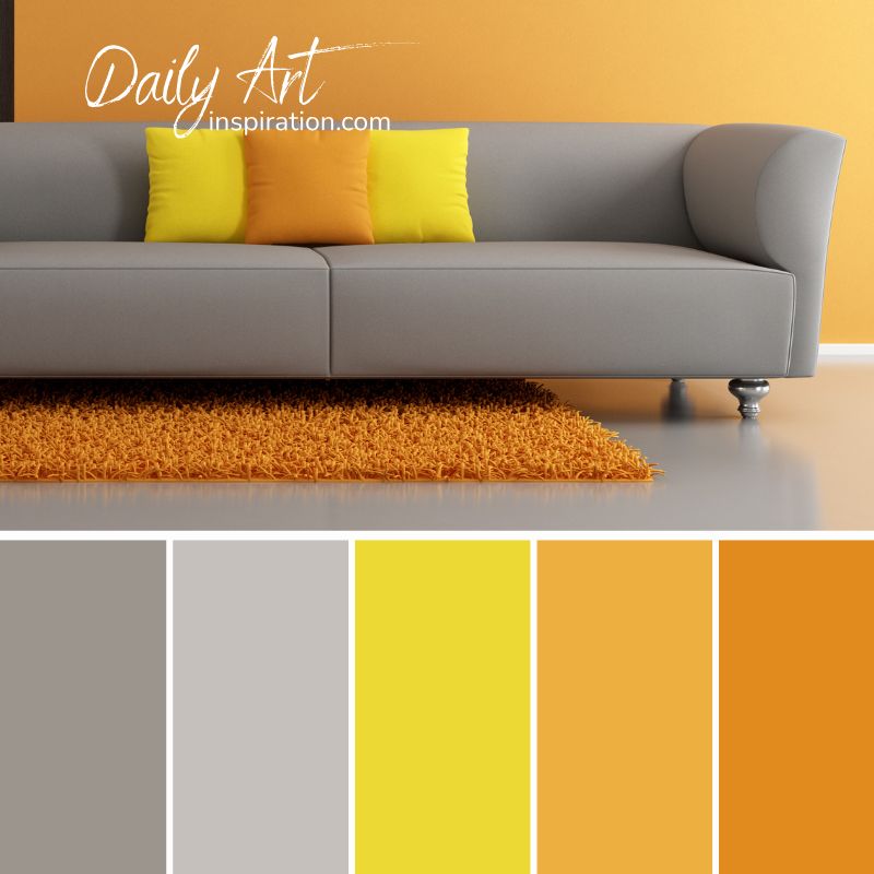 28_yellow_and_orange_color_palettes_for_inspiration (7) grey orange and yellow interior color palette, room interior design colors, color combination with grey and warm yellow tones