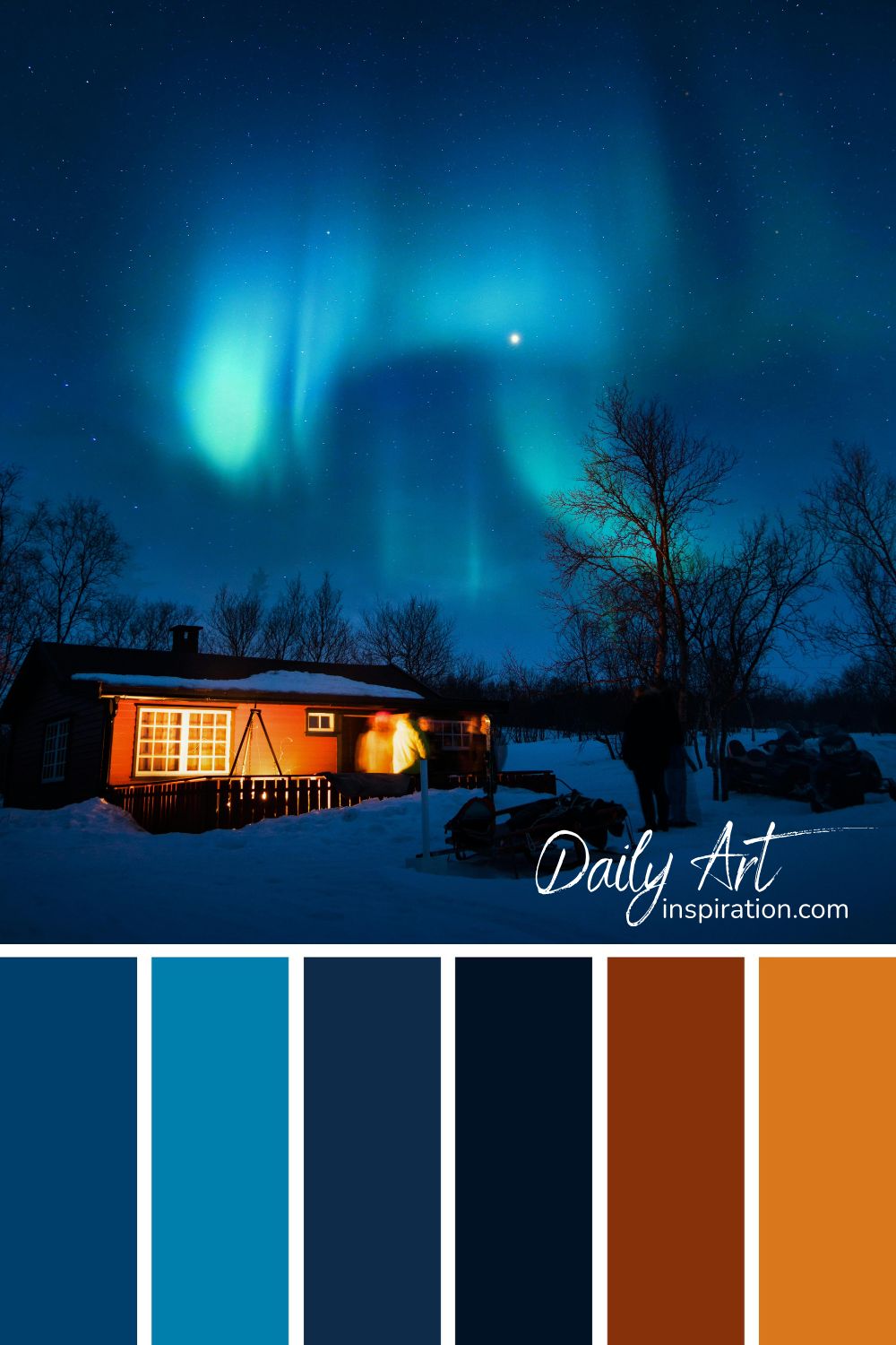 color-palette-001-pin-dailyartinspiration.com, color palette, color scheme, winter color palette, blue, navy, brown, ochre, winter night color palette, bule and brown, color palette 2024, color idea 2024, color combinations, color combos