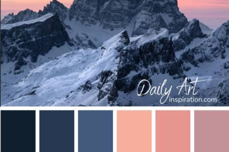 winter mountain color palette with pink and bluish grey