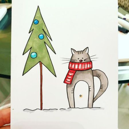 watercolor_christmas_card_idea_4_christmas_cat_cute_cat_watercolor - 10 Watercolor Christmas card ideas - watercolor christmas card ideas, watercolor christmas card ideas simple, watercolor christmas card ideas handmade, christmas greeting cards, christmas postcards, christmas watercolor, handmade postcard, diy greeting card, diy watercolor christmas card ideas